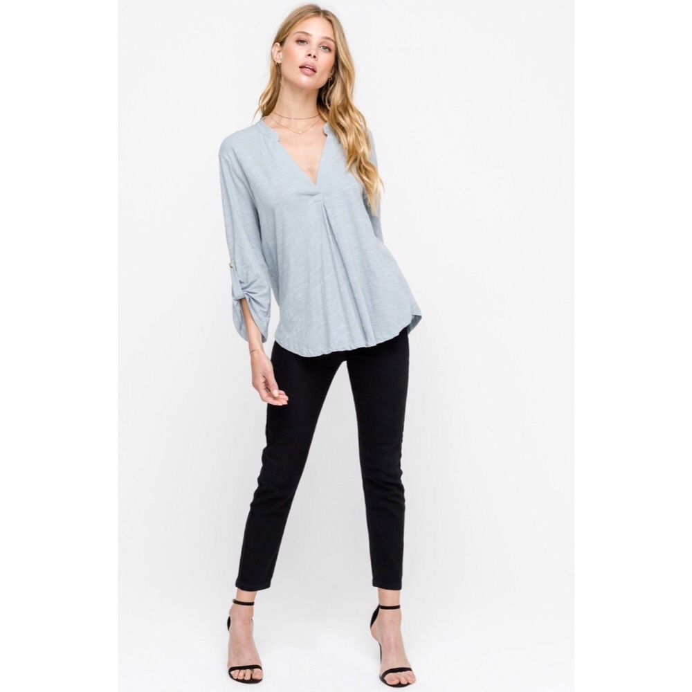 Megan V-Neck Cotton Top - Light Blue - Picture 5 of 5